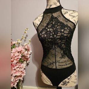 Elegant Black Lace Bodysuit Size XS